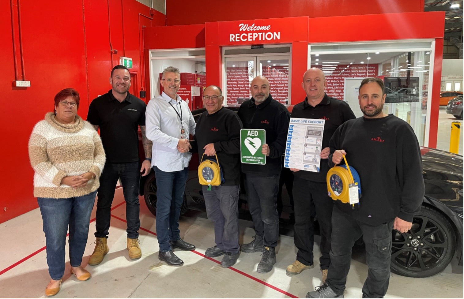 IMAGE CAPTION: The Defib for Life team at AMA Group's Capital S.M.A.R.T site in Tullamarine, Vic.  — From left to right: Sue Buckman, Defib For Life co-founder; Dean Lang, AMA Group Head of HSE; Andrew White, Defib For Life co-founder; Chris Agrov, Capita